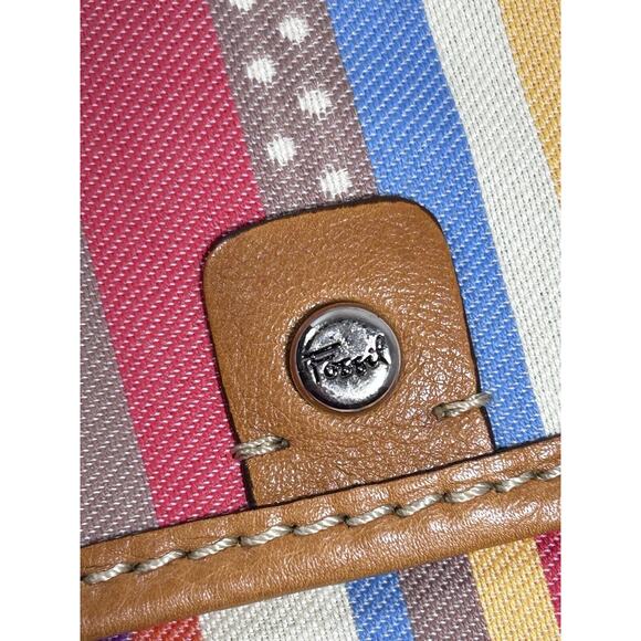 Fossil Canvas Fabric & Leather Crossbody Bag Purse Multicolor Geometric Stripe - Picture 5 of 13